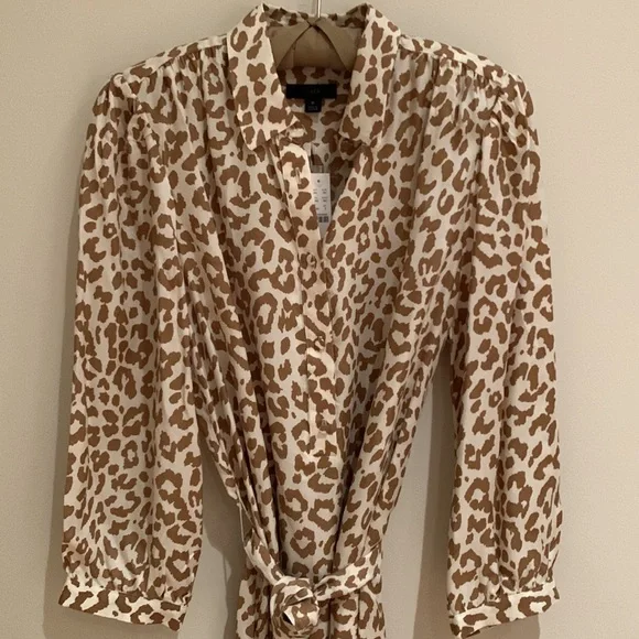 J CREW TIE-WAIST SHIRTDRESS BROWN CREAM LEOPARD PRINT LONG SILHOUETTE SIZE 8 - Picture 8 of 14